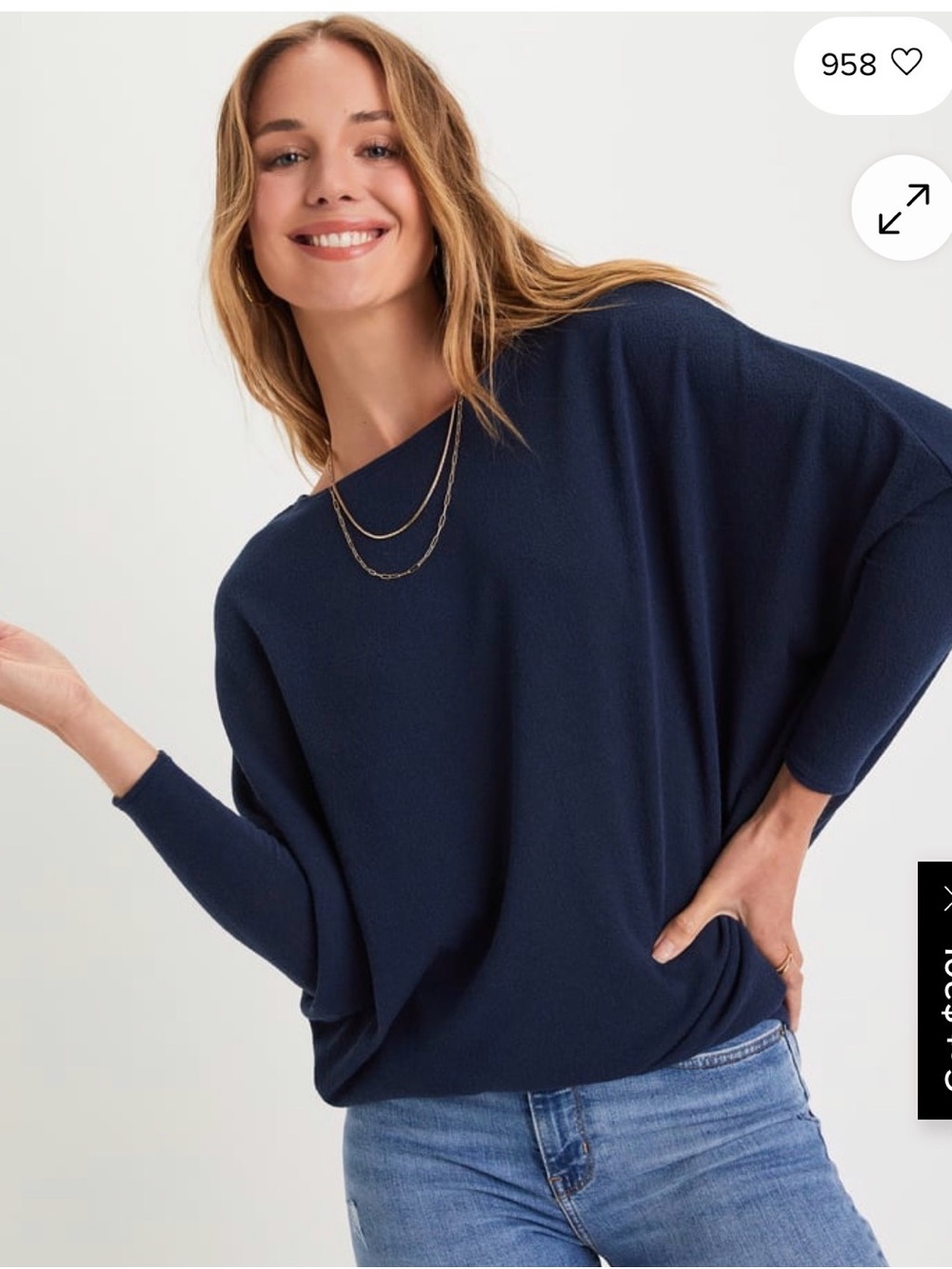 Verla Navy Blue Dolman Sleeve Sweater Top